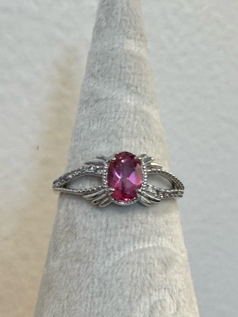 925 silver pink topaz oval ring cz adjustable size 5-10 - Picture 3 of 7